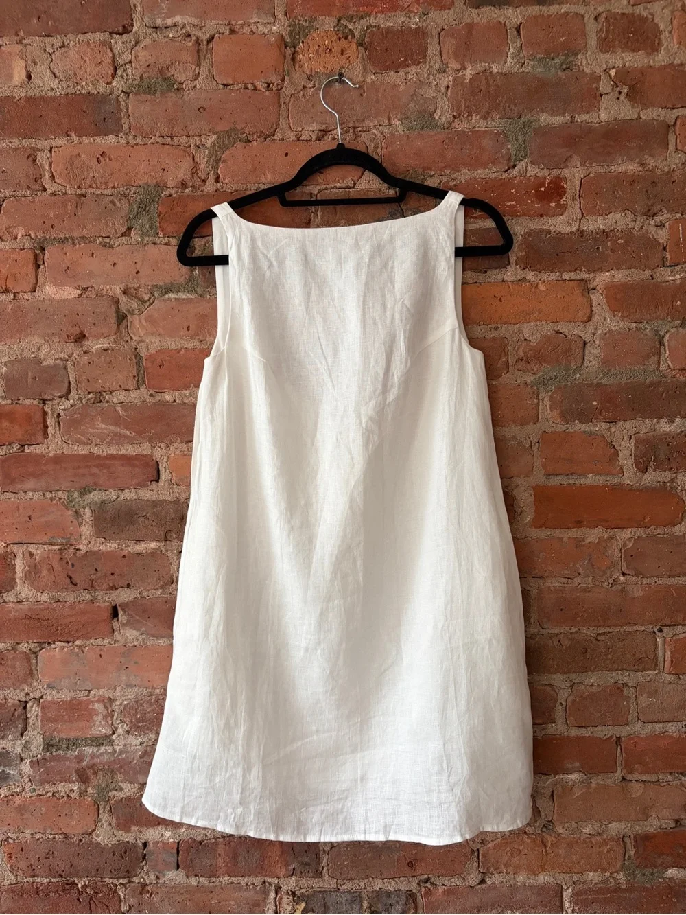 100% White linen summer mini dress with pockets